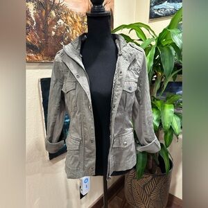 EUC Style&Co Women's Outerwear Army Jacket Cotton Olive Green Zip-UP Sz Small